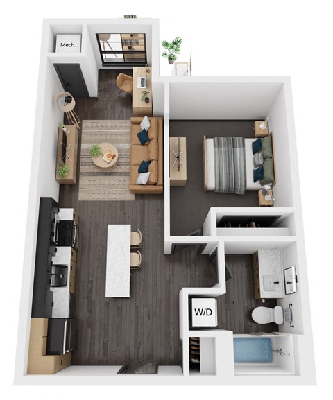 a 1 bedroom floor plan with a bathroom and a living room